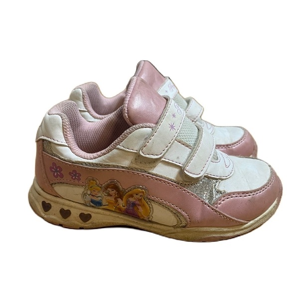 Disney Princess Light Up Sneakers Sz 11 Double Strap Kids Toddler Pink White - Picture 1 of 7